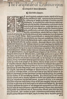 Lot 172 - Erasmus. The first tome or volume of the Paraphrase of Erasmus upon the newe testament, London, 1548