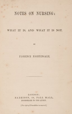 Lot 318 - Nightingale (Florence). Notes on Nursing..., 1st edition, 3rd issue, London: Harrison, [1860]