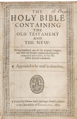 Lot 206 - Bible [English]. The Holy Bible Containing the Old Testament and the New…, Cambridge, 1637