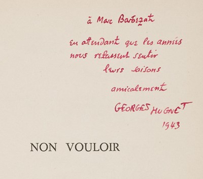 Lot 390 - Hugnet (Georges). Non Vouloir, illlustré de quatre gravures par Pablo Picasso, Paris, 1942