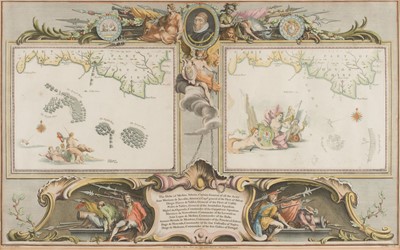 Lot 480 - Pine (John). Two untitled charts showing the progress of the Spanish Armada (nos. 3 & 4), 1739