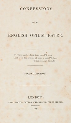 Lot 300 - De Quincy (Thomas). Confessions of an English Opium-Eater, 2nd edition, 1823