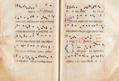 Lot 166 - Antiphonal. A large medieval manuscript antiphonal fragment, probably 15th century