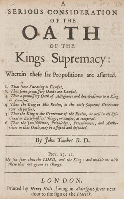 Lot 229 - Tombes (John). A Serious Consideration of the Oath of the Kings Supremacy..., 1660