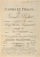 Lot 108 - Mazzinghi (Joseph). Sapho et Phaon, The Grand Ballet