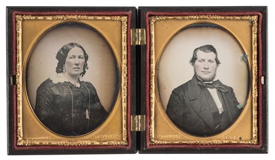 Lot 344 - Two sixth-plate daguerreotypes of a husband and wife, by Nathaniel C. Jaquith, 167 Broadway, New York