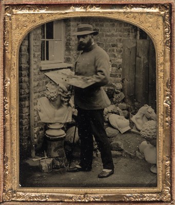 Lot 325 - Sixth-plate ambrotype of a sculptor or sculpture restorer by an unknown photographer