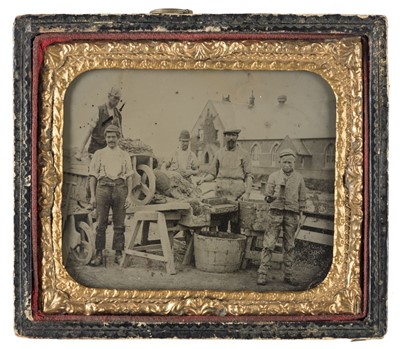 Lot 324 - Sixth-plate ambrotype of brickmakers on an unidentified building site, by an unknown photographer