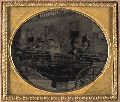 Lot 323 - Sixth-plate ambrotype of a coach and passengers outside the Dyke Hotel, Brighton, by an unknown photographer