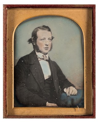 Lot 304 - Ninth-plate tinted daguerreotype copy of a young man